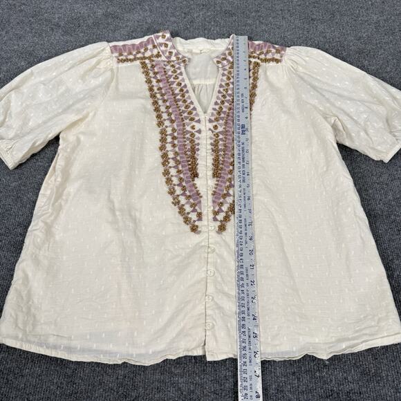 Anthropologie Forever That Girl Shirt Women 12 Beaded Boho Puff Sleeve Peasant - Picture 5 of 10